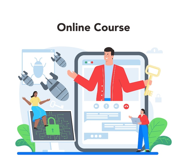 Computer security specialist online service or platform Idea of digital data protection and safety Modern technology for virtual crime prevention Online course Vector illustration