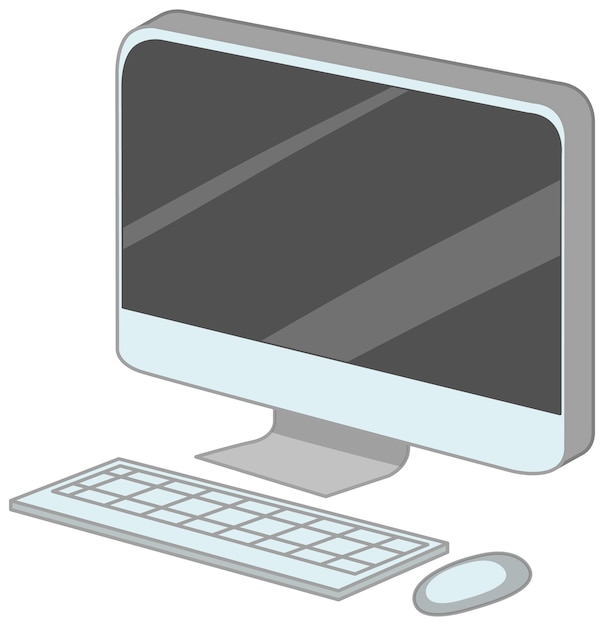 Free vector computer with keyboard and mouse cartoon style isolated