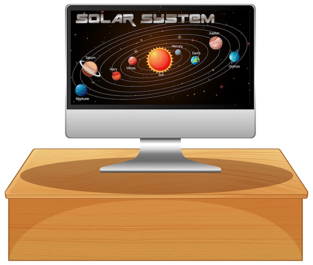 Free vector computer with solar system on screen