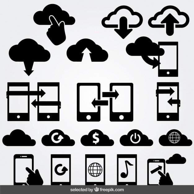 Бесплатное векторное изображение Вычислительная облако для смартфонов набор иконок