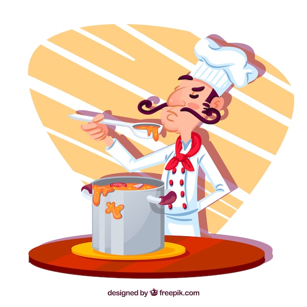 Free vector concentrated chef cooking soup