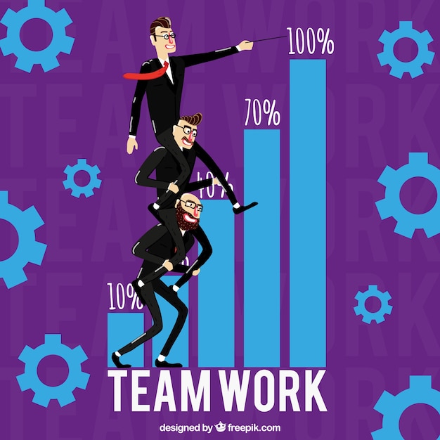 Concept about teamwork, purple background