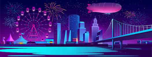 Free vector concept background with night city