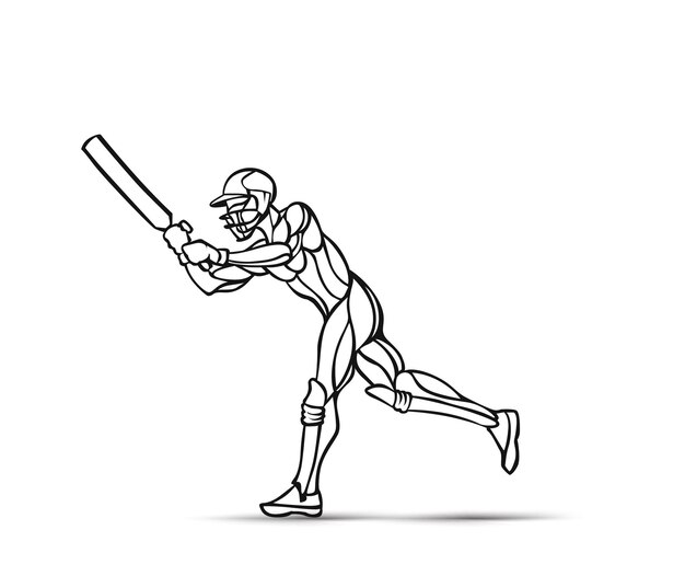 Концепция бэтсмена, играющего в чемпионат по крикету, векторная иллюстрация стикеров