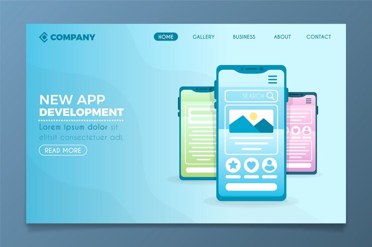 Free Vector concept for business landing page with phone template
