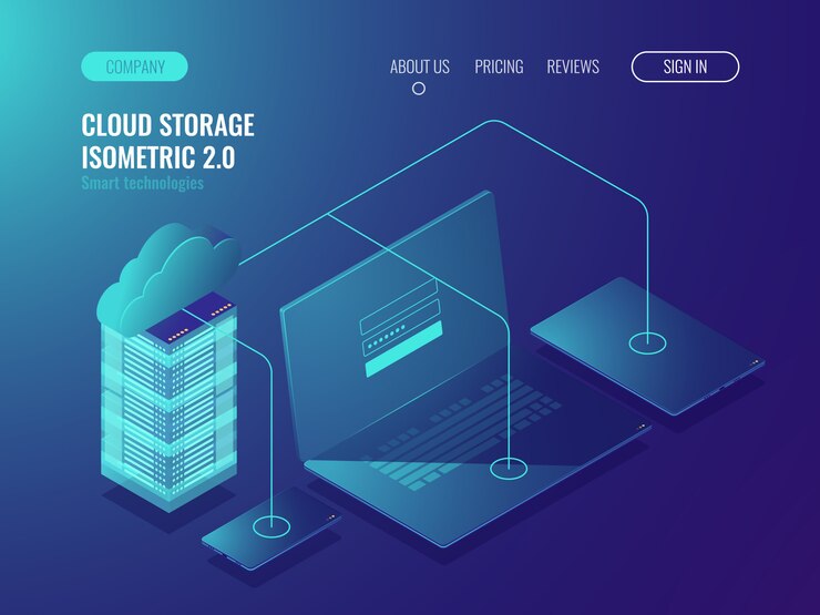 Free Vector concept of cloud storage, data transfer. server room, big data center