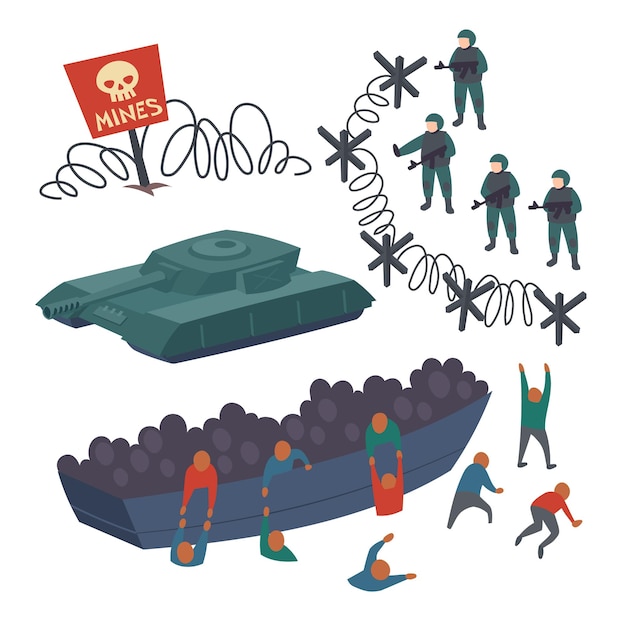 Free vector concept of migration and state border security