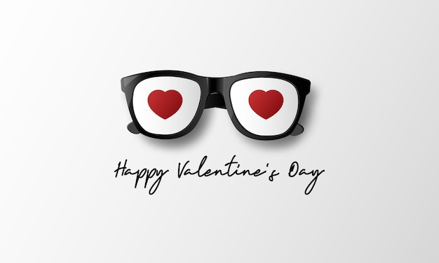 렌즈 안경 위에 하트 기호가 있는 사랑과 발렌타인 데이의 개념, 종이 컷 스타일.