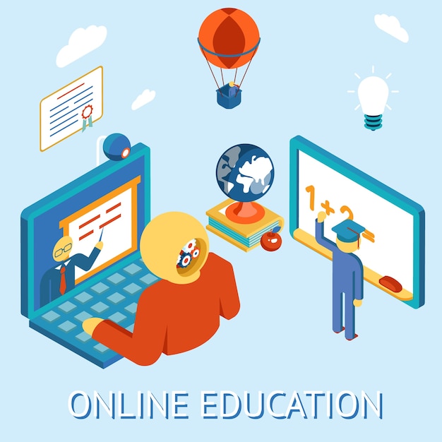 Concept of online education. Study distance by computing. Remotely and independently.