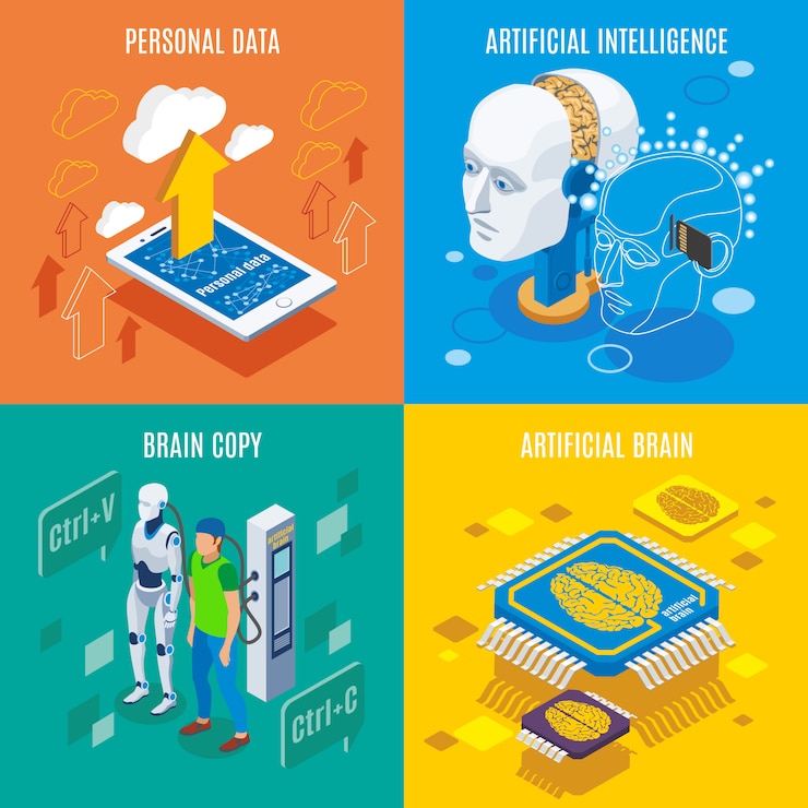 Free Vector conceptual images of futuristic technologies and artificial brain