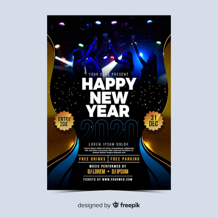 Free Vector concert for new year 2020 flyer or poster template
