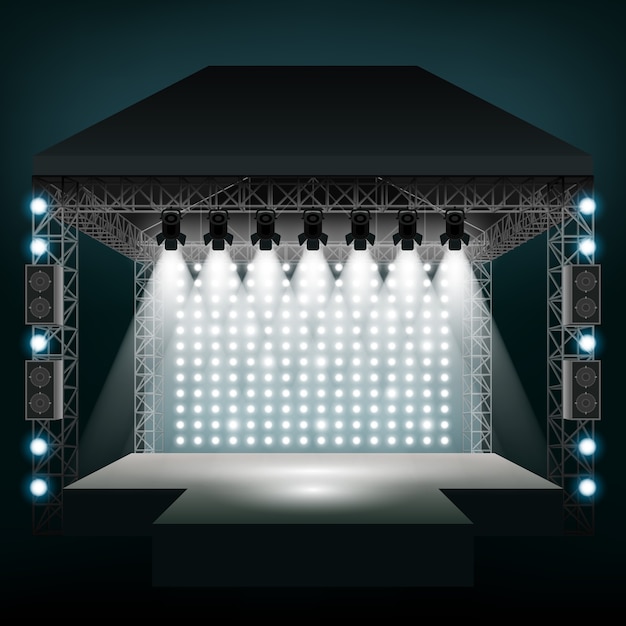 Concert stage with spotlights. show and scene, entertainment disco party.