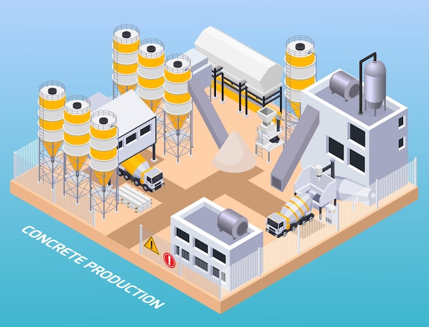 Производство бетонного цемента изометрическая иллюстрация