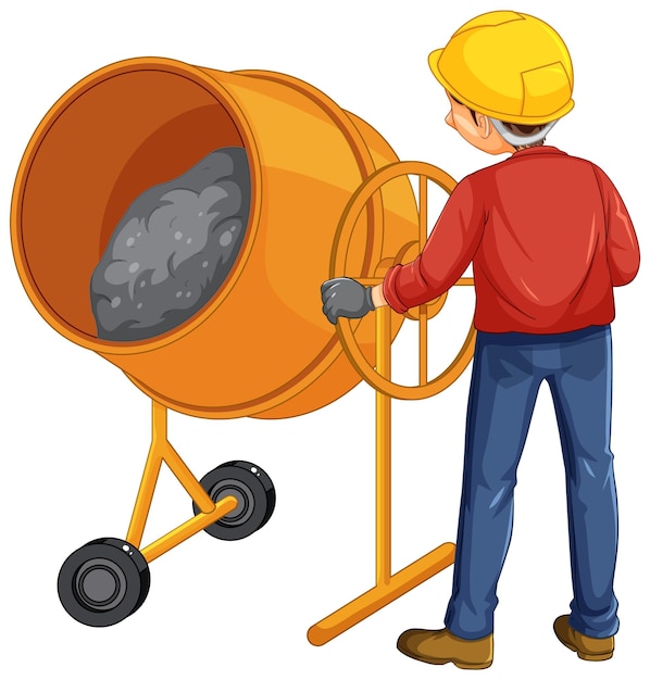 Concrete mixing drum with a worker