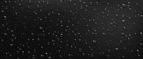 condensation water drops on black window background. rain droplets with light reflection on dark glass surface. realistic 3d vector illustration