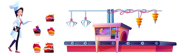 Free vector confectioner on candy factory and cake production line