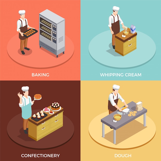 Free vector confectionery chef composition set