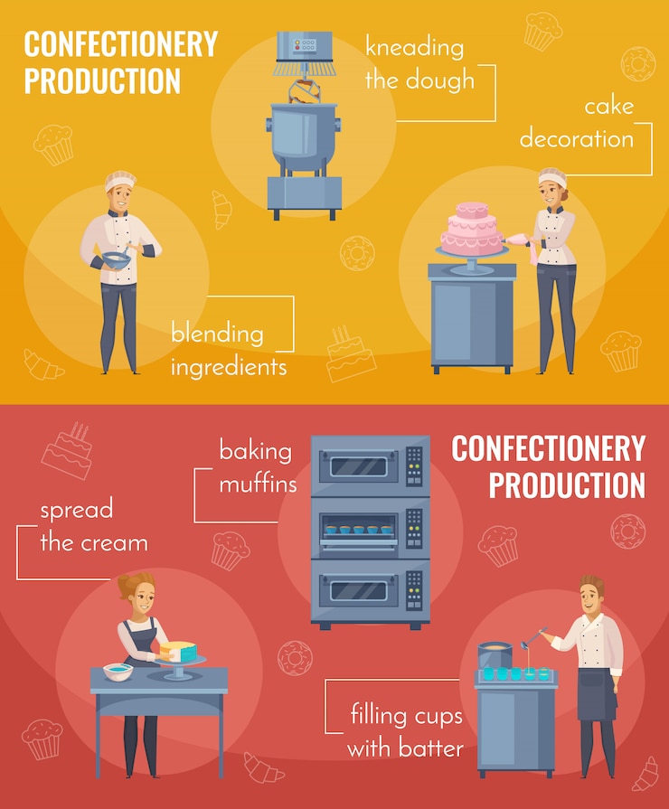 Free Vector confectionery production horizontal banners