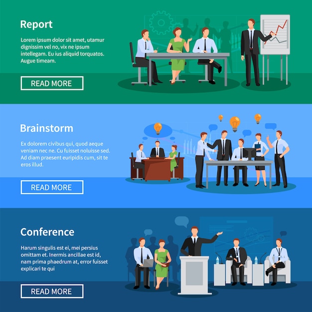 無料ベクター 会議フラット横バナー