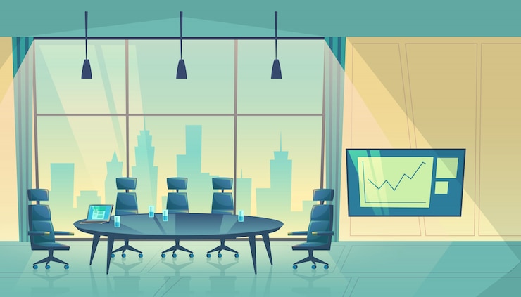 Free Vector conference hall for business seminar, working process. room for shareholders in skyscraper
