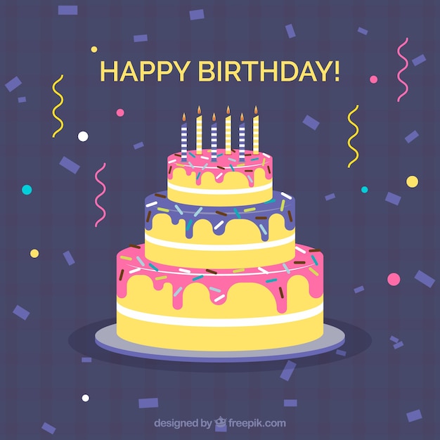 Free vector confetti background and birthday cake