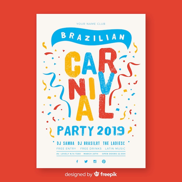 Manifesto del partito di carnevale brasiliano coriandoli