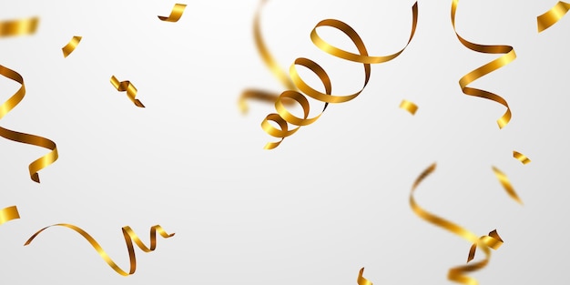 Confetti gold ribbons. celebration luxury greeting rich card.