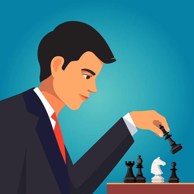 Confident businessman playing a chess