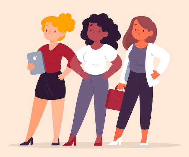 Free vector confident female entrepreneurs flat-hand drawn