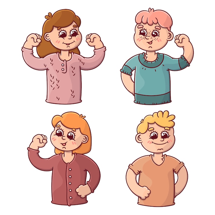 Free Vector confident people showing muscles collection