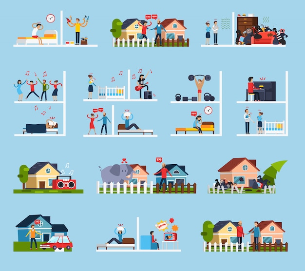 Free vector conflicts with neighbors icons set