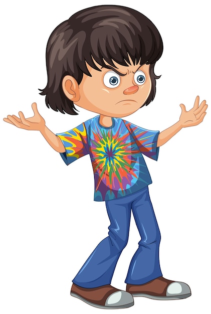 Free vector confused boy in colorful tiedye shirt