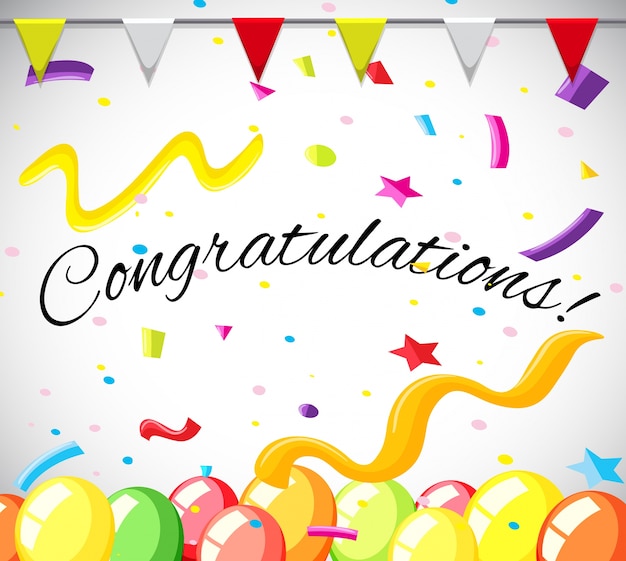 Free vector congratulation card template with colorful balloons