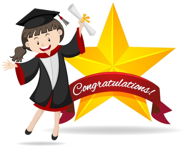 Free Vector congratulation sign with girl holding degree illustration