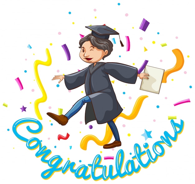 Free vector congratulations card template with man holding degree