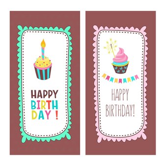 Поздравляю с днем рождения. красивые милые торты и торты при свечах. рамки нарисованные вручную. векторная иллюстрация.
