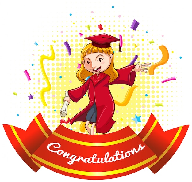 Free Vector congratulations sign with girl in graduation gown