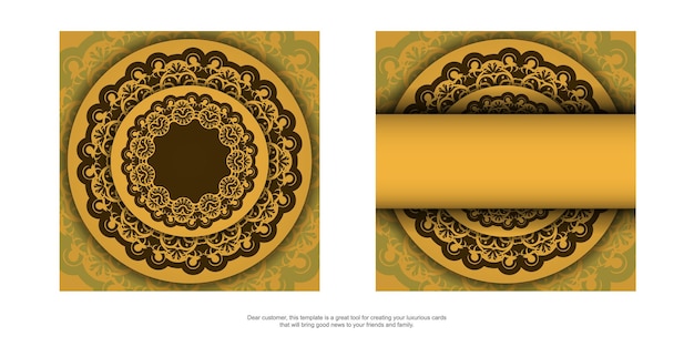 Congratulatory flyer in yellow color with a brown mandala pattern for your design.
