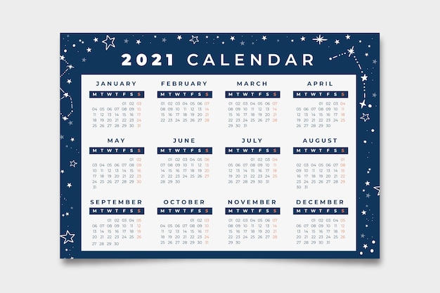 Vettore gratuito costellazione sfondo blu calendario