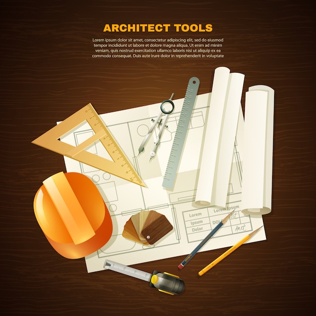 Бесплатное векторное изображение Строительный архитектор инструменты фон