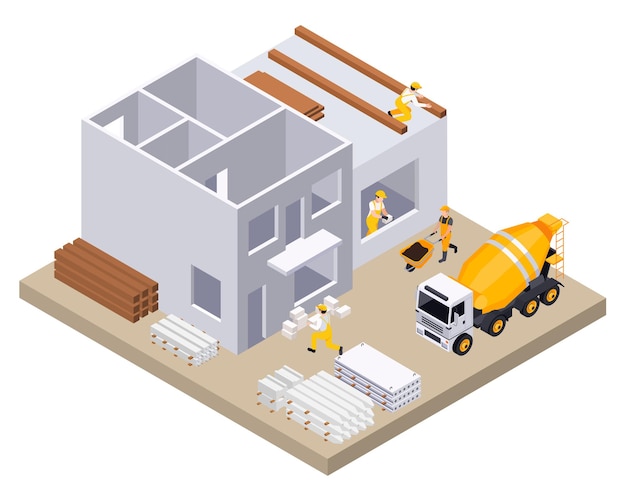 Free vector construction and building isometric concept