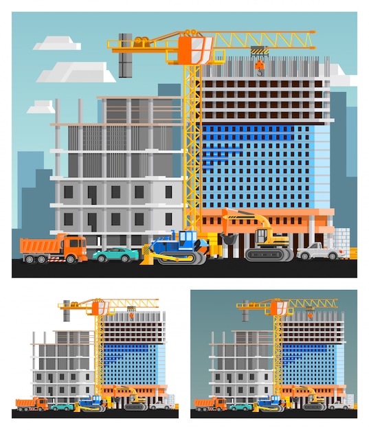 Vettore gratuito composizioni per la città e la costruzione