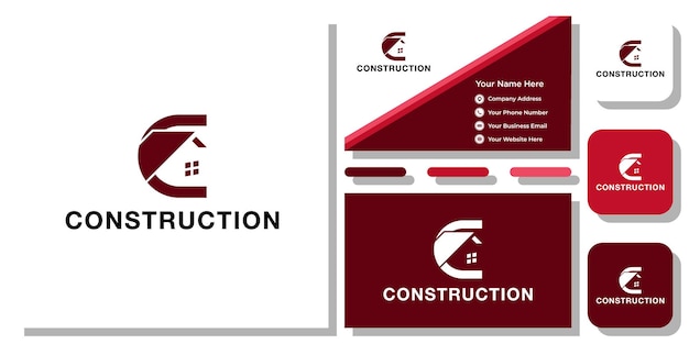Construction in combination symbol house architecture industry with business card template