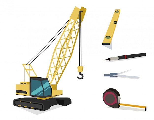 Free vector construction crane and working tools worker