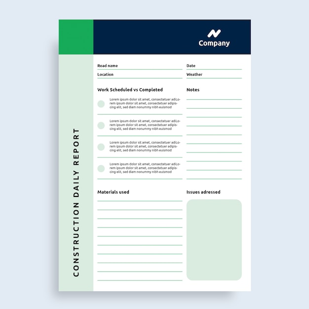 Free vector construction daily report template design
