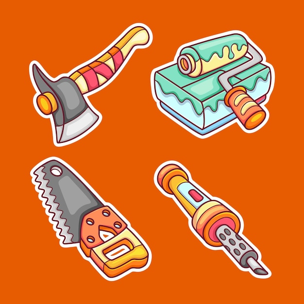 Free vector construction equipment sticker icons hand drawn coloring vector