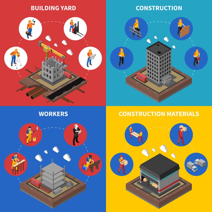 Free Vector construction isometric concept icons set 