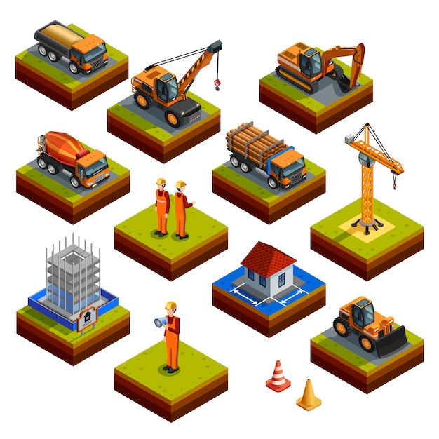 Free vector construction isometric isolated icons