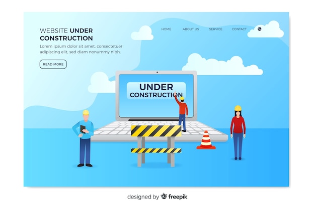 Vettore gratuito modello di pagina di destinazione in costruzione