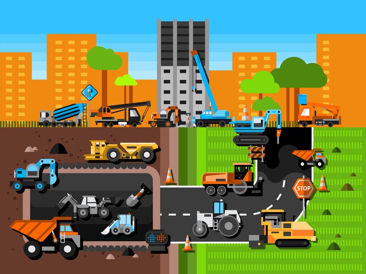 Free Vector construction machines composition 